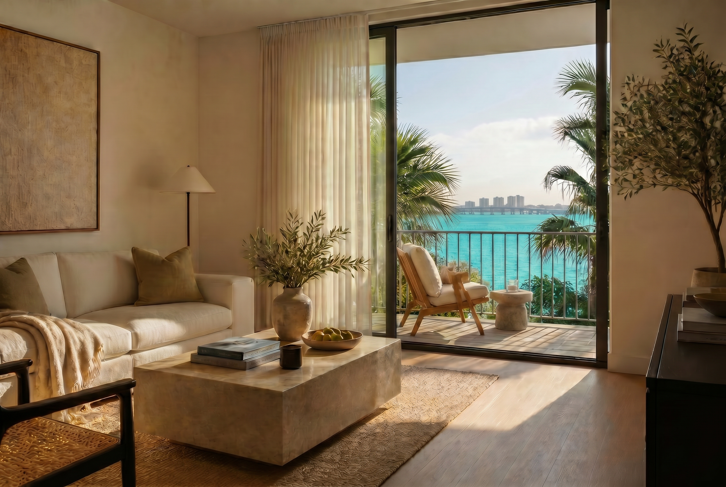 Luxury Mediterranean villa overlooking the sea at golden hour
